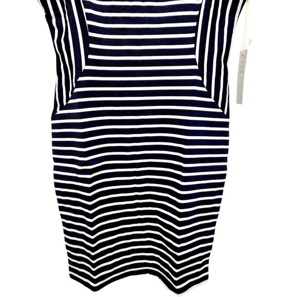 Striped Black & White Bodycon Dress - Square Neckline Sleeveless Stretchy Size L - Picture 9 of 9